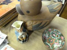 Terracotta Duck, a Toby Jug and a Oriental Bowl