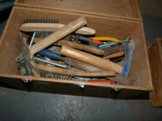 Box Containing Assorted Bricklayers and Other Hand Tools