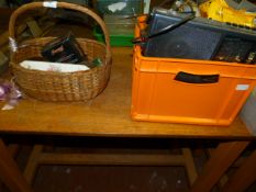 Wicker Basket Containing Two Wooden Bowls