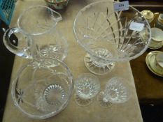 Two Cut Glass Vases, Two Sherry Glasses and a Cut Glass Jug
