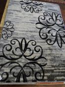 *Black and Grey Floral Rug 120cm by 170cm