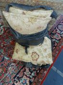 Pair of Gold Floral Pattern Quality Curtains with Four Matching Cushions