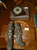 Asian Carved Box, Barometer, Inlaid Book Stand, Etc