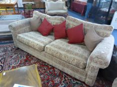 Traditional Pattern Three Seat Settee with Five Scatter Cushions
