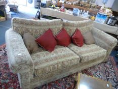 Traditional Pattern Three Seat Settee with Five Scatter Cushions