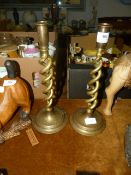 Pair of Brass Barley Twist Candlesticks