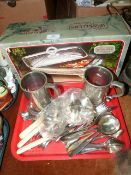 Plated Casserole Dish, Tankards and Cutlery