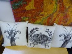 *Three Cream Scatter Cushions Depicting Crabs and Lobsters