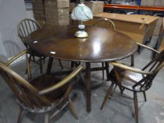 Aircol Circular Drop Leaf Dining Table with Four Matching Spindleback Chairs