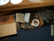 Three Boxes of Bric-a-Brac Including Assorted Glassware, Kitchenware, Music Books, Etc