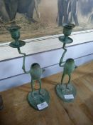Pair of Bronze Candlesticks in The Form of Frogs