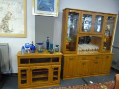 Mirrored Back Display Cabinet in Cherry Finish with Matching Home Entertainment and TV Unit