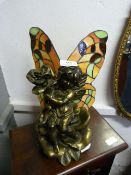 Tiffany Style Bronze Figure with Leaded Glass Wings