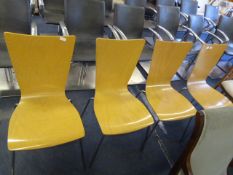 Four Light Oak Effect Dining Chairs on Chrome Legs