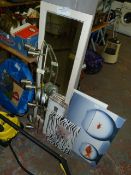 Unframed Prints, Wall Mirror and Two Stainless Steel Lights