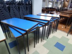 *Eleven Blue Topped Stackable Tables on Square Legs