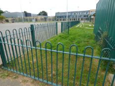 *Fifteen 9'x3' Bow Top Galvanised Steel Fence Panels with Single Access Gate