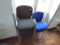 *Six Charcoal and Three Blue Stackable Office Chairs on Chrome Frames