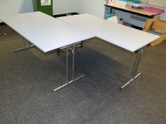 *Pair of Chrome Framed Folding Tables with Pale Blue Tops