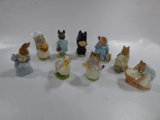 Collection of Nine Beatrix Potter Figurines; Goody Tiptoes, Duchess Chippy, Hackee Rabbi, Aunt