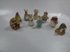 Collection of Nine Beatrix Potter Figures Including; Diggory Delvet, Lady Mouse, Mr Jackson, Mrs