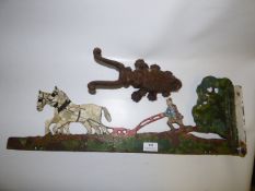 Set of Stir Rods, Painted Farm Sign & Scarab Boot Releaser