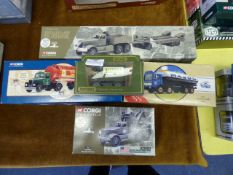 Five Boxed Vehicles - Two Army and One Harrods Bread Delivery Van (Four of them are Corgi's)
