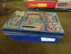 A Vintage Rainy Days Tin Money Box