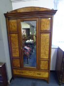 Walnut Fronted Glazed Door Single Wardrobe