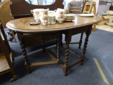 Oak Barley Twist Legged Drop Leaf Table