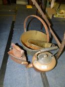 Brass Jam Pan, Torpedo Shell, Copper Kettle and Iron