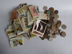Tin of Cigarette Cards, Tin Containing Foreign Coins, Etc