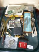Tray of Propelling Pencils, Cutlery, Cigarette Cards, Cufflinks, Etc