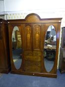 Large Late Victorian Inlaid Triple Wardrobe
