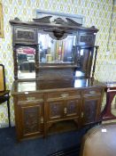 Edwardian Mirrored Back Carved Oak Sideboard