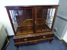 Glazed Display Cabinet over Drawer on Ball and Claw Feet