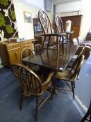 Priory Style Refectory Table with Eight Wheel Back Side Chairs and Two Matching Carvers