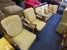 Wood Framed Cottage Style Three Piece Suite with Cream Checked Cushions