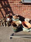 ASSORTED GARDEN ORNAMENTS, PLANTERS, ETC