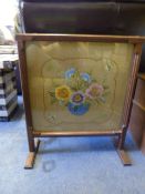 Embroidered Mahogany Fire Screen