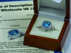 *BLUE TOPAZ 0.93cT DIAMOND RING WITH CERTIFICATE