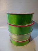 *FOUR ROLLS OF WIRE EDGE RIBBON (GREEN)