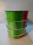 *FOUR ROLLS OF WIRE EDGE RIBBON (GREEN)