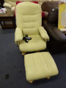 Stressless Style Pale Yellow Electric Recliner with Stool