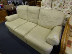 Leather Three Seat Settee in Beige