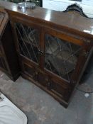 Priory Style Bookcase Enclosed by Leaded Glass Doors
