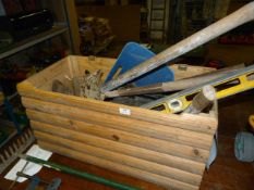 Box Containing Assorted Gardening Tools, Fuel Can, Etc