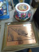 Copper Etched Picture of a Hurricane and Two Tins