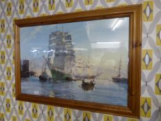 Framed Harbor Scene Print by Montague Dawson