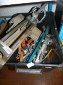 Box Containing Various Hand Tools, Tile Cutter, Etc